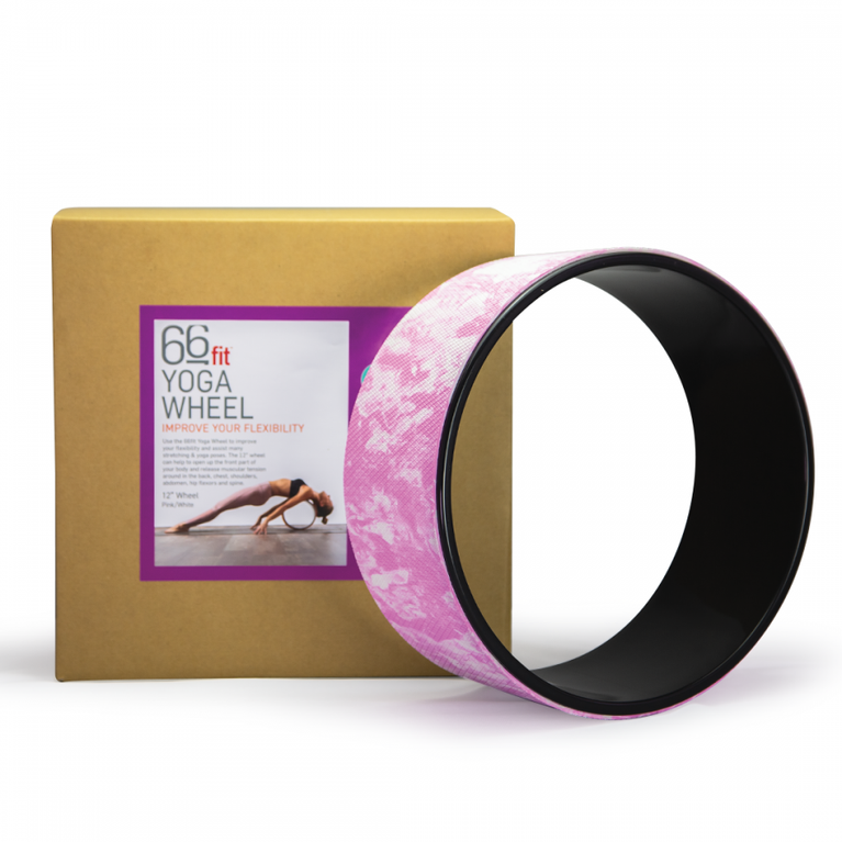 66Fit Yoga Wheel with pink and white colouration.