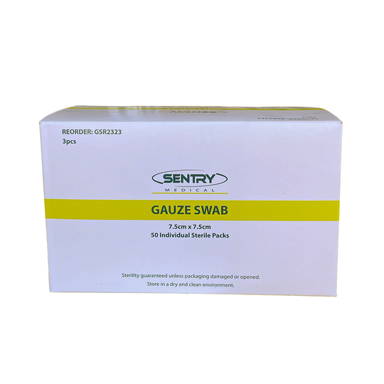 SENTRY GAUZE SWABS STERILE 8 PLY - 7.5CM X 7.5CM PKT 3